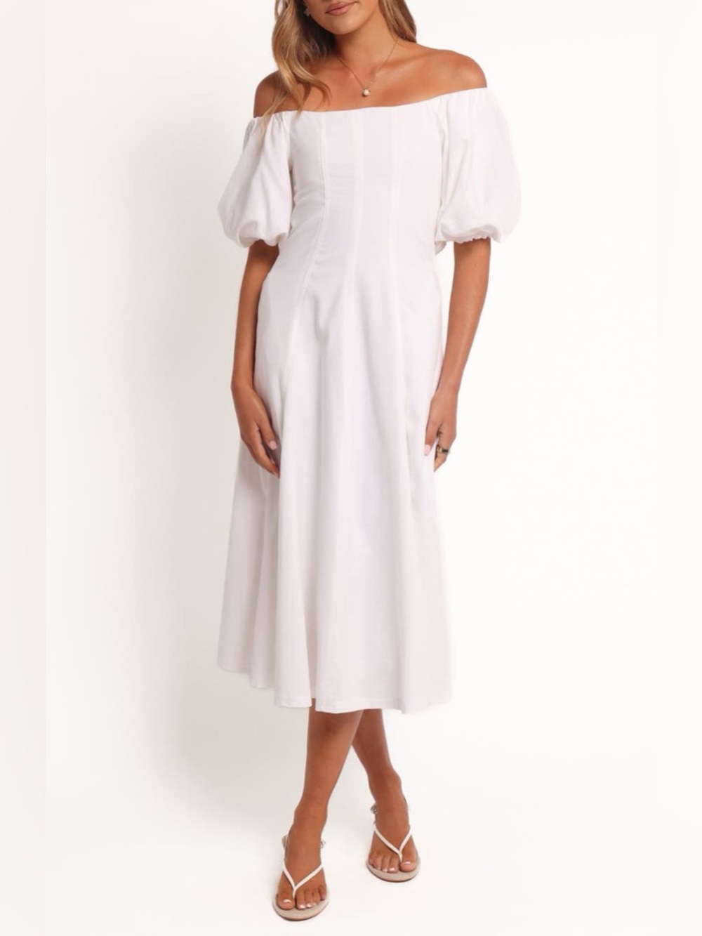 NWT Petal & Pup Linen Off-Shoulder Puffy Sleeve White Cotton overlay Dress L